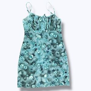 Vintage Y2K Mini Dress 90s Womens 5/6 Floral Teal Summer Fairy Retro Cute Beach